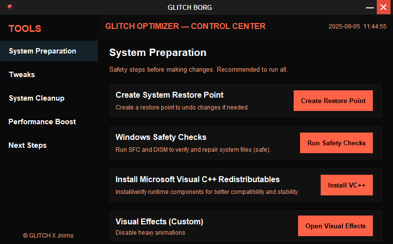 GLITCH BORG Tweak interface